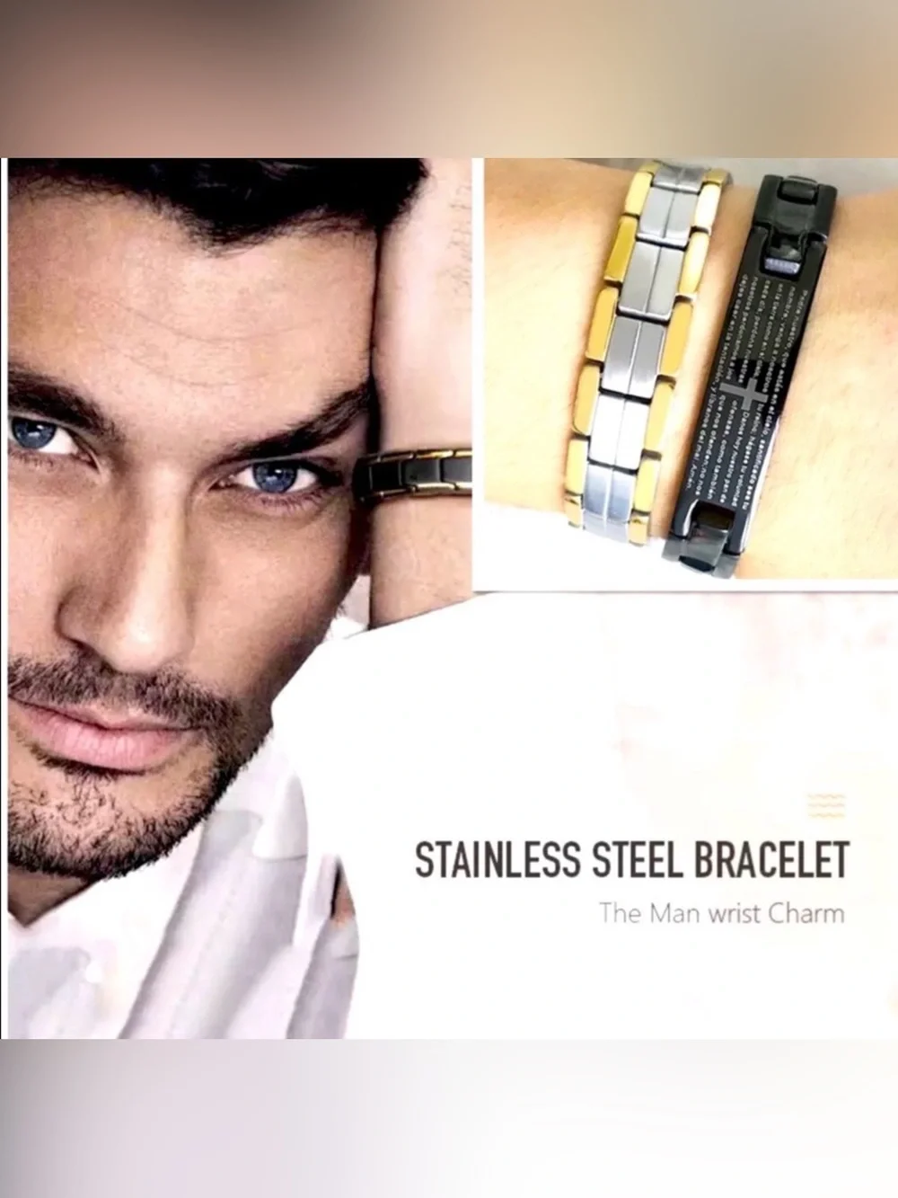 🌟🌟 Stainless Steel Black Men's Link Bracelet with Cross Plate